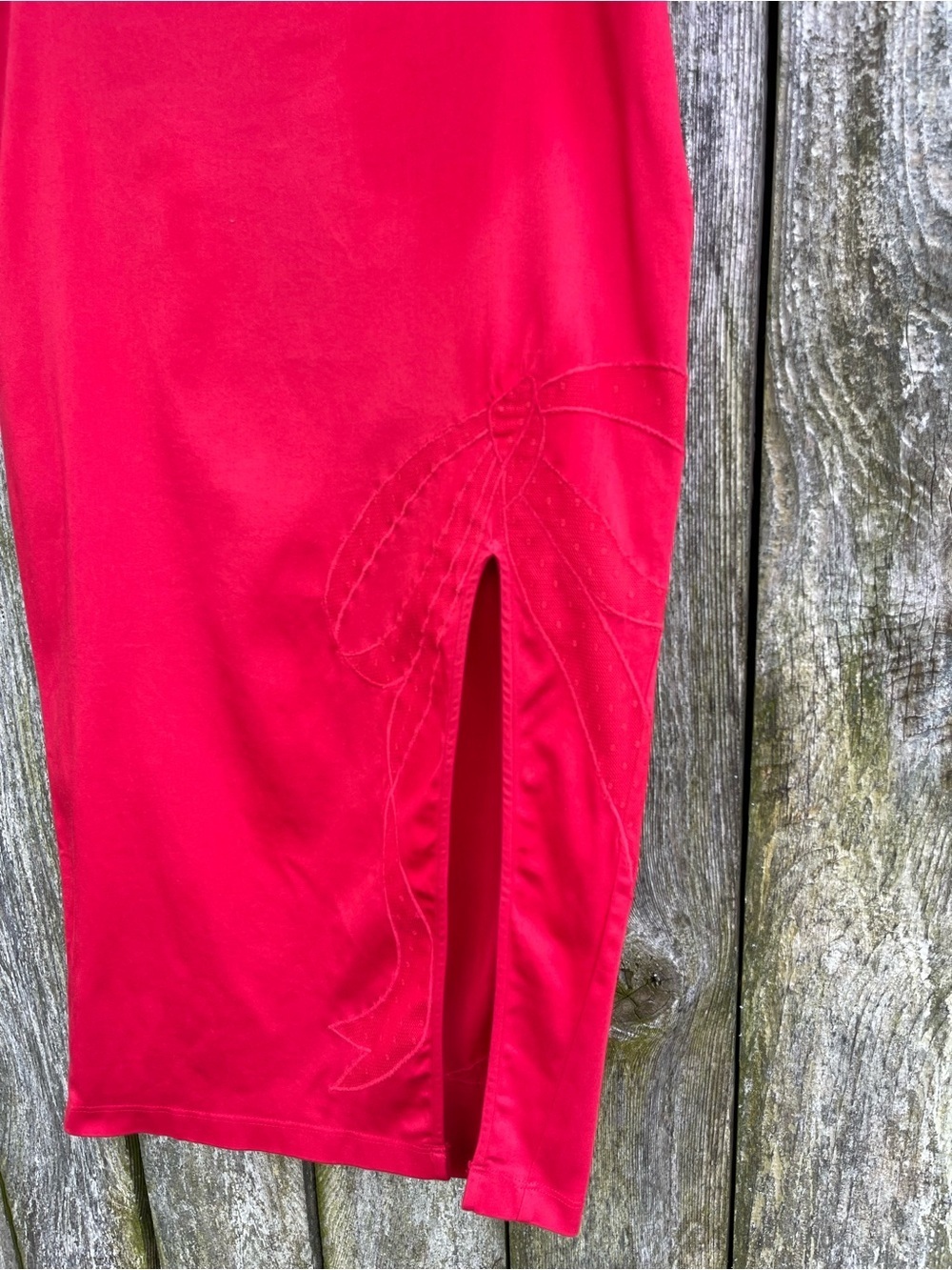 Anthropologie Maeve Red Bow Midi Pencil Skirt Embroidered Side Slit Size XS - Picture 3 of 16